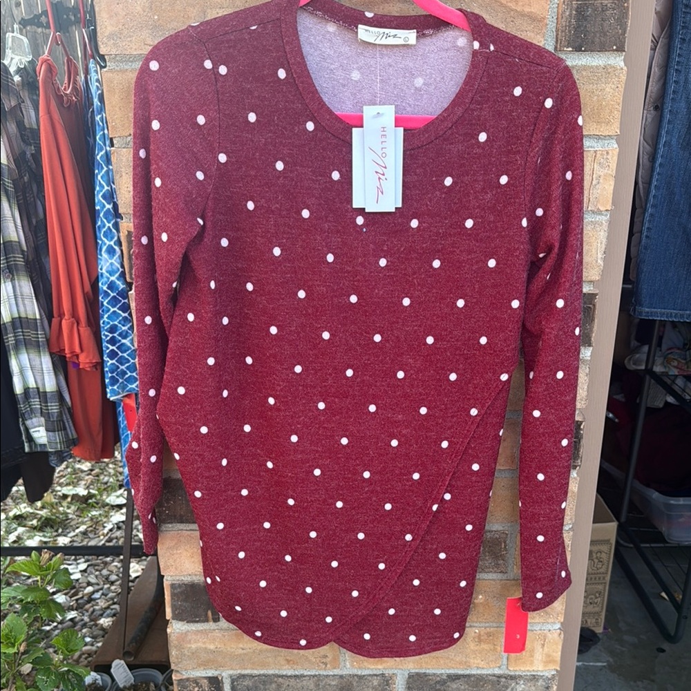 Hello MIZ Burgundy Polka Dot Sweatshirt